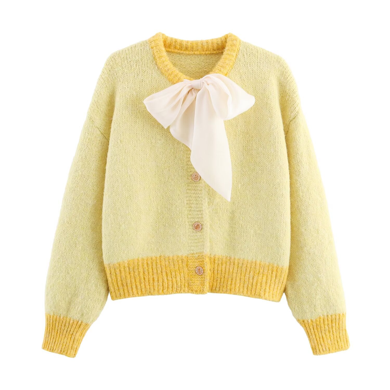 Women Clothing Fall round Neck Long Sleeve Bowknot Decorative Knitwear Coat Bella Mia