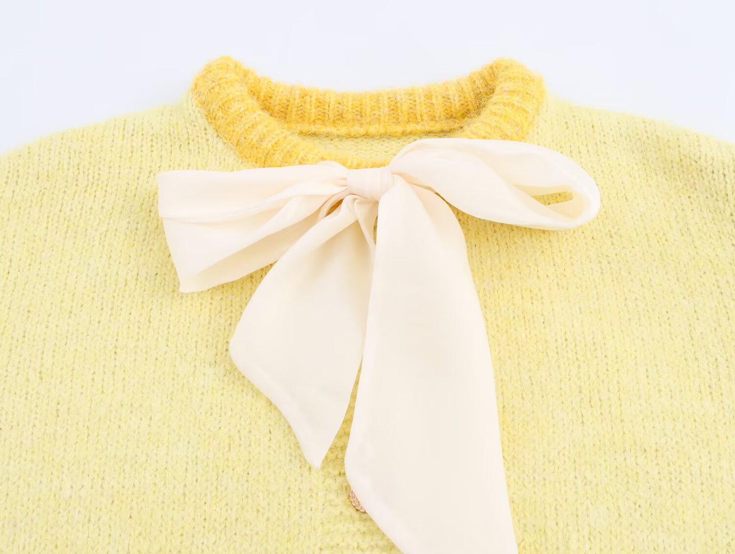 Women Clothing Fall round Neck Long Sleeve Bowknot Decorative Knitwear Coat Bella Mia