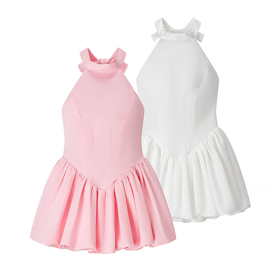 Women Clothing Elegant Fitted Waist Bowknot Lace up Pettiskirt Dress Bella Mia