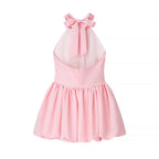 Women Clothing Elegant Fitted Waist Bowknot Lace up Pettiskirt Dress Bella Mia