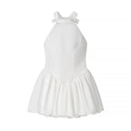 Women Clothing Elegant Fitted Waist Bowknot Lace up Pettiskirt Dress Bella Mia
