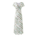 Summer Women Clothing Vacation Elegant V neck Lace up Short Sleeve Printed Dress