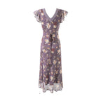 Summer Elegant Romantic Flying Sleeve Lace V neck Patchwork Long Floral Slim Fitting Dress Bella Mia