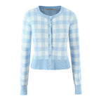 French Girlish Milk Fufu Fresh Plaid Short Knitted Cardigan Sweater Coat Bella Mia