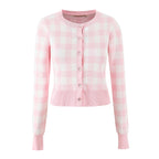 French Girlish Milk Fufu Fresh Plaid Short Knitted Cardigan Sweater Coat Bella Mia