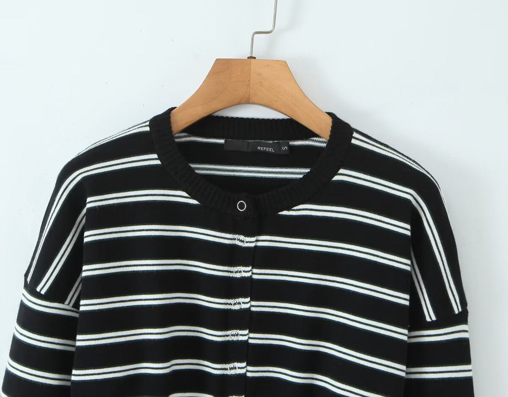 Fall Striped Sweater Top Sexy Slim Slimming Single Breasted Cardigan Coat for Women Bella Mia