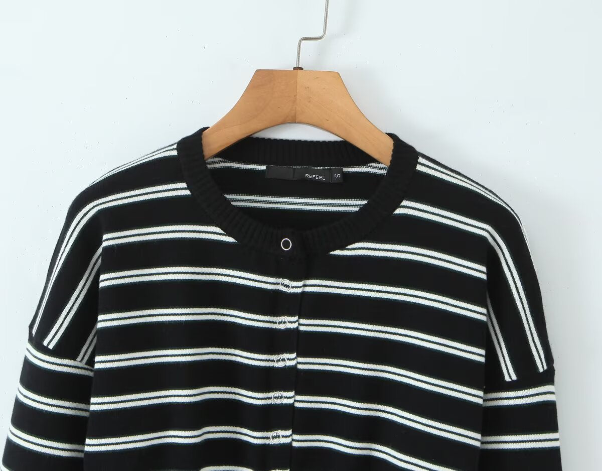 Fall Striped Sweater Top Sexy Slim Slimming Single Breasted Cardigan Coat for Women Bella Mia