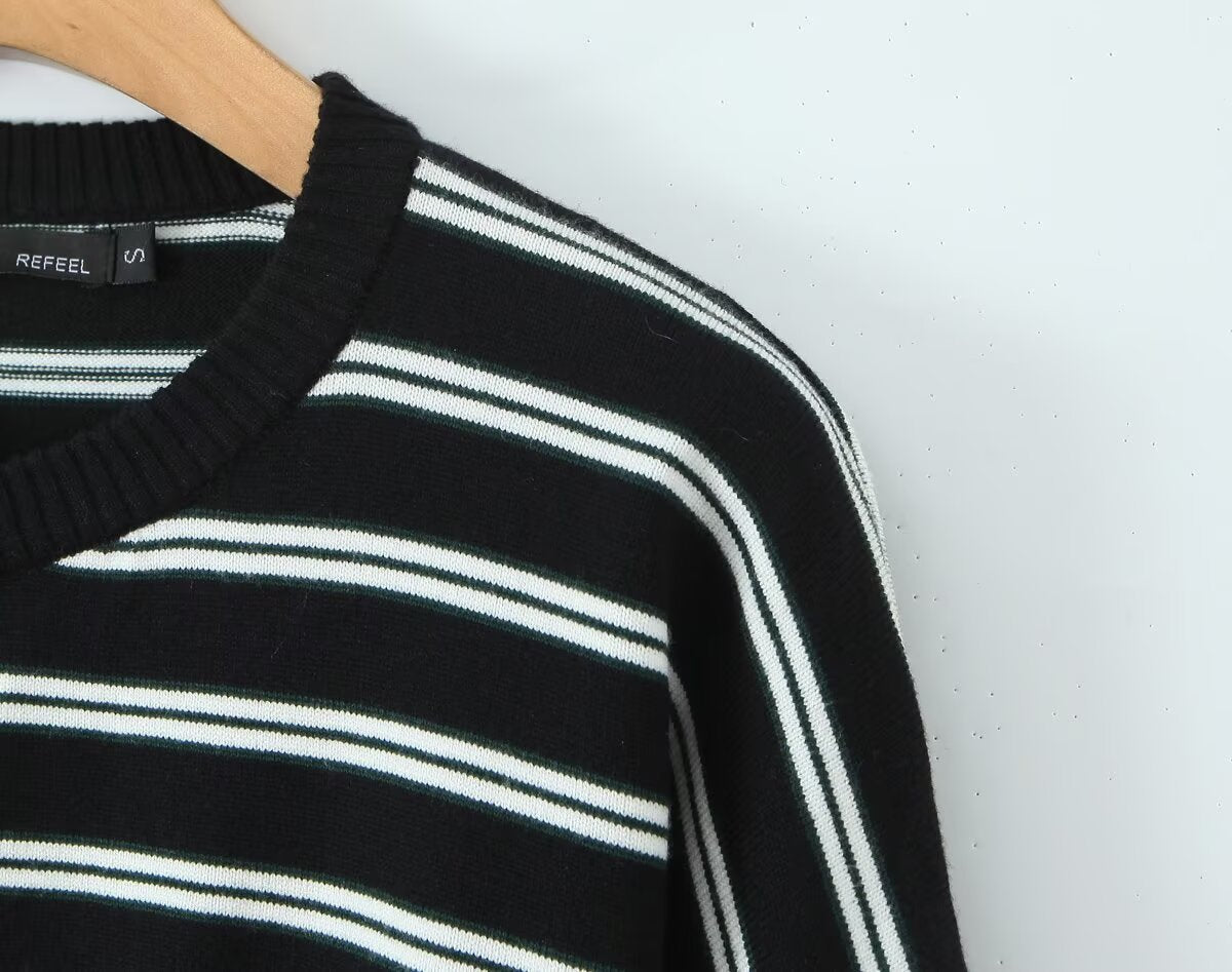 Fall Striped Sweater Top Sexy Slim Slimming Single Breasted Cardigan Coat for Women Bella Mia