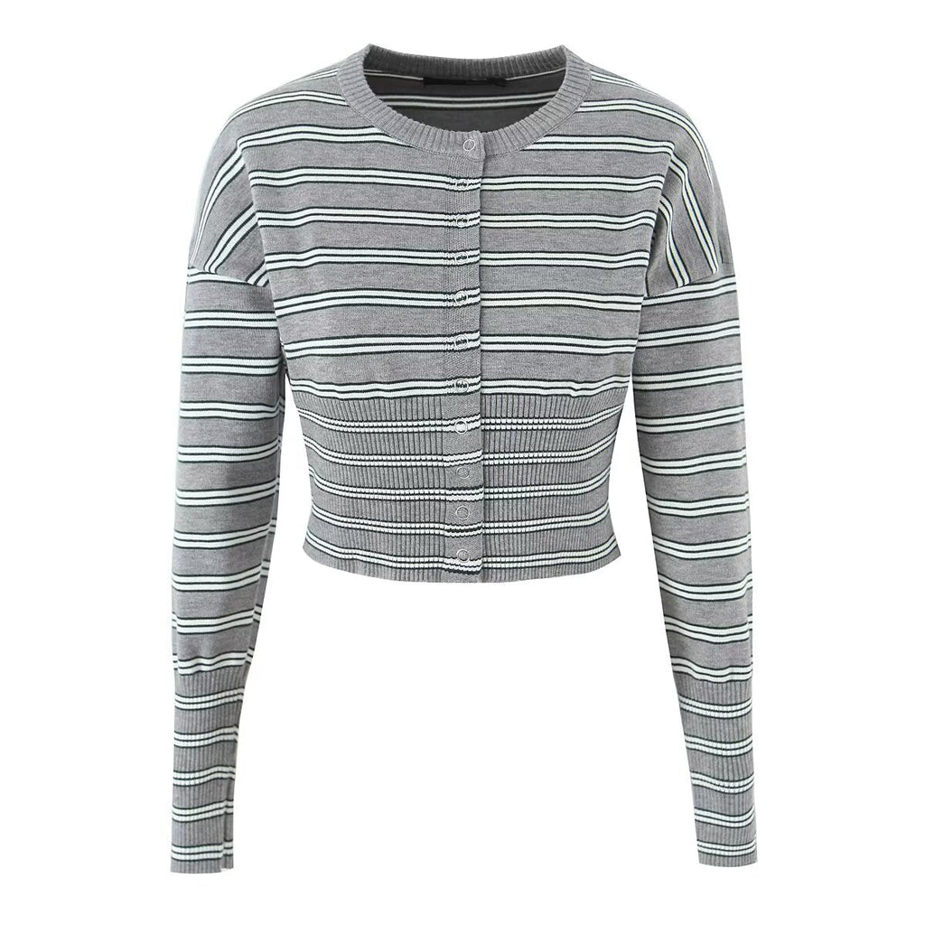 Fall Striped Sweater Top Sexy Slim Slimming Single Breasted Cardigan Coat for Women Bella Mia