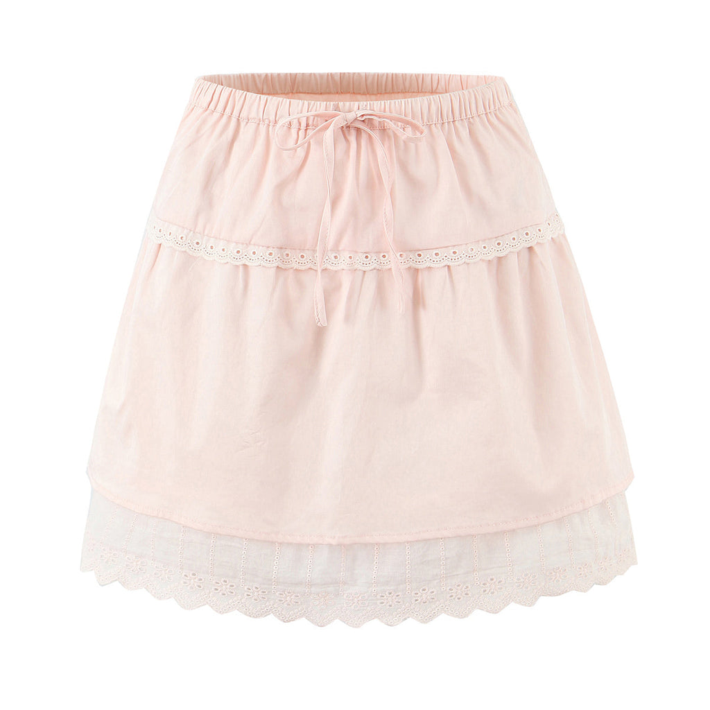 Women Lace Flying Sleeve Top Stitching High Waist Elastic Waist Skirt Sets Bella Mia