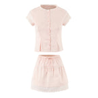 Women Lace Flying Sleeve Top Stitching High Waist Elastic Waist Skirt Sets Bella Mia