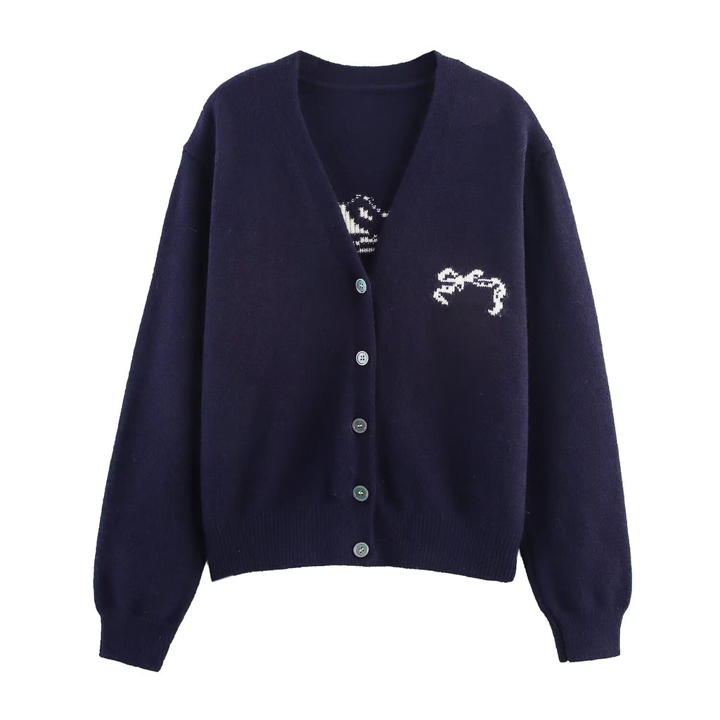 Autumn Women Casual All Match Loose Bow Ribbon Jacquard Sweater Bella Mia