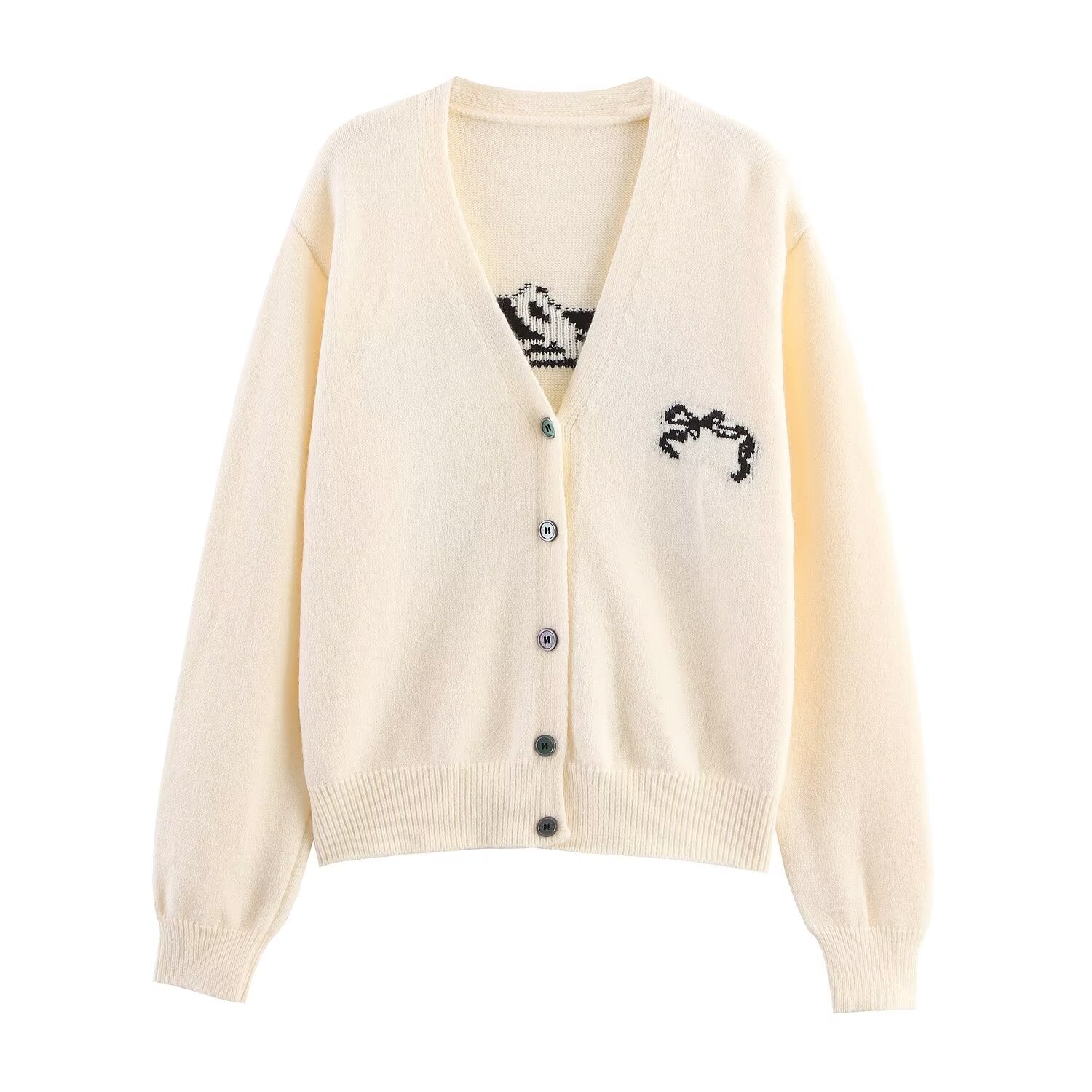 Autumn Women Casual All Match Loose Bow Ribbon Jacquard Sweater Bella Mia