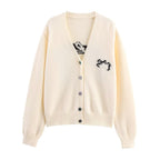 Autumn Women Casual All Match Loose Bow Ribbon Jacquard Sweater Bella Mia