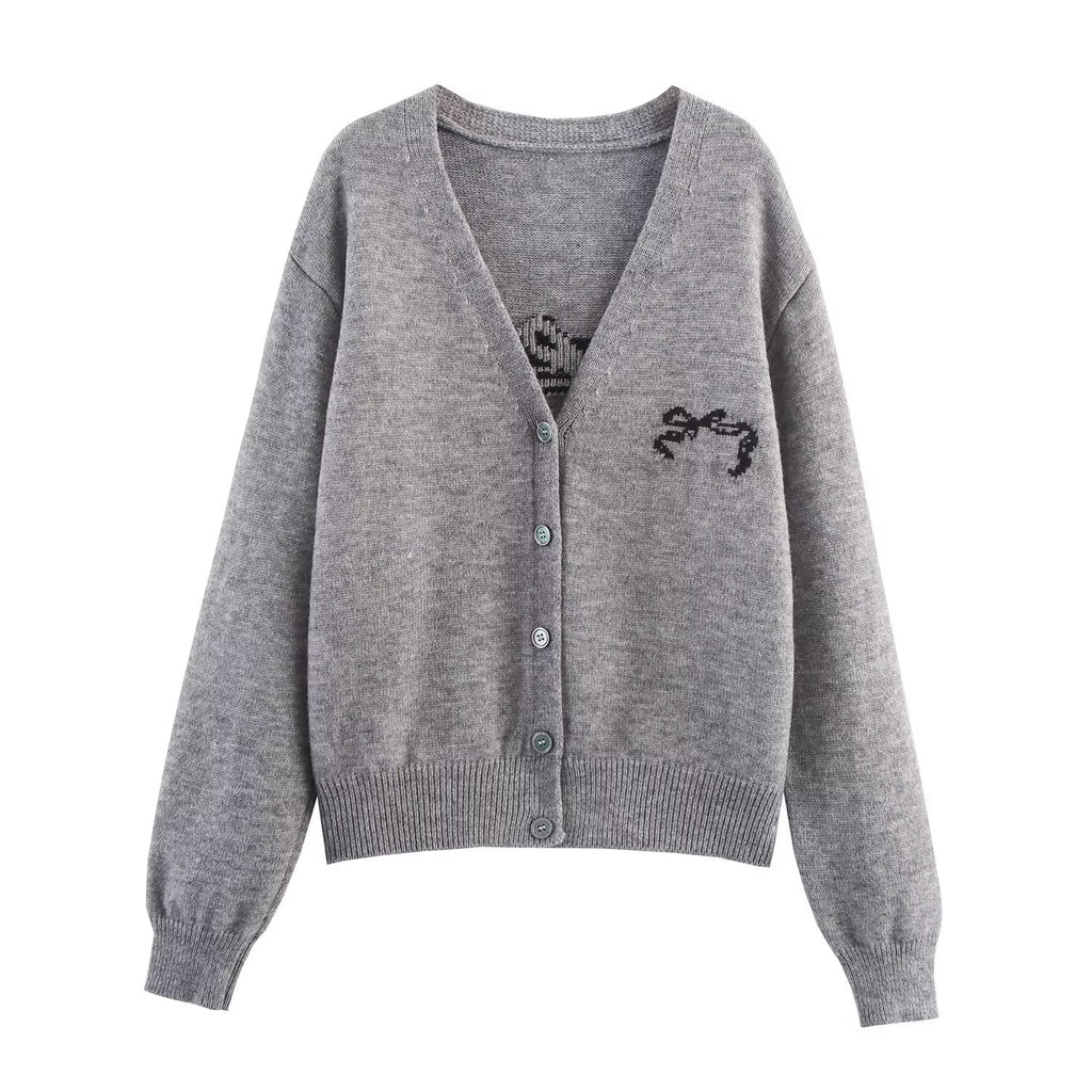 Autumn Women Casual All Match Loose Bow Ribbon Jacquard Sweater Bella Mia