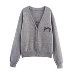 Autumn Women Casual All Match Loose Bow Ribbon Jacquard Sweater Bella Mia