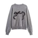 Autumn Women Casual All Match Loose Bow Ribbon Jacquard Sweater Bella Mia