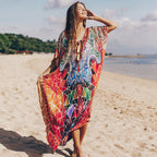 Quick Drying Silky Marbling Robe Vacation Loose Beach Maxi Dress Bikini Swimsuit Blouse Bella Mia