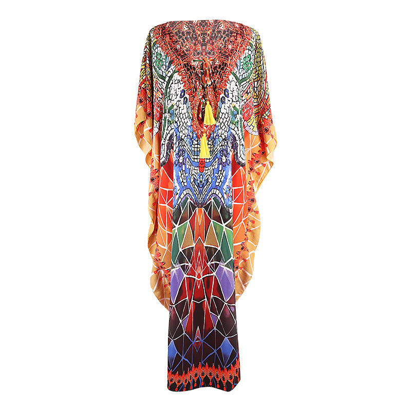 Quick Drying Silky Marbling Robe Vacation Loose Beach Maxi Dress Bikini Swimsuit Blouse Bella Mia
