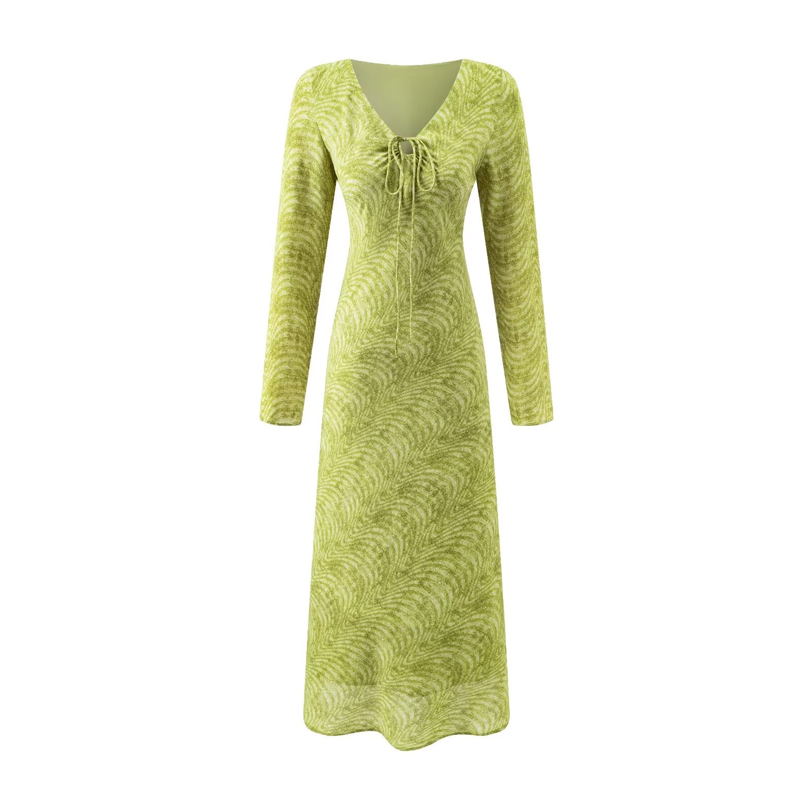 Summer Wind Women Long Sleeve V neck Printed Dress