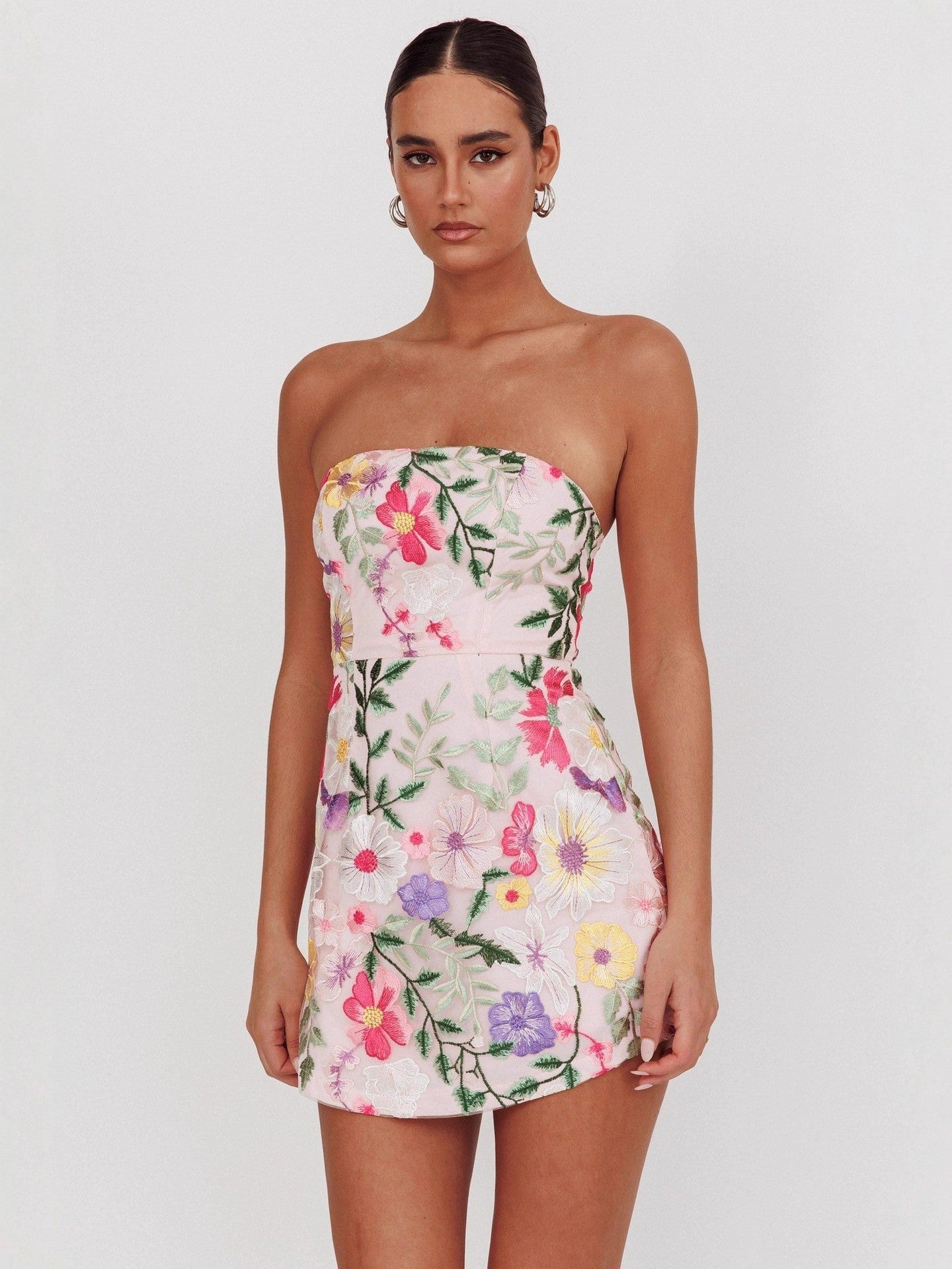 Women Slim Fit Bandeau Sling Short Niche Floral Dress Bella Mia