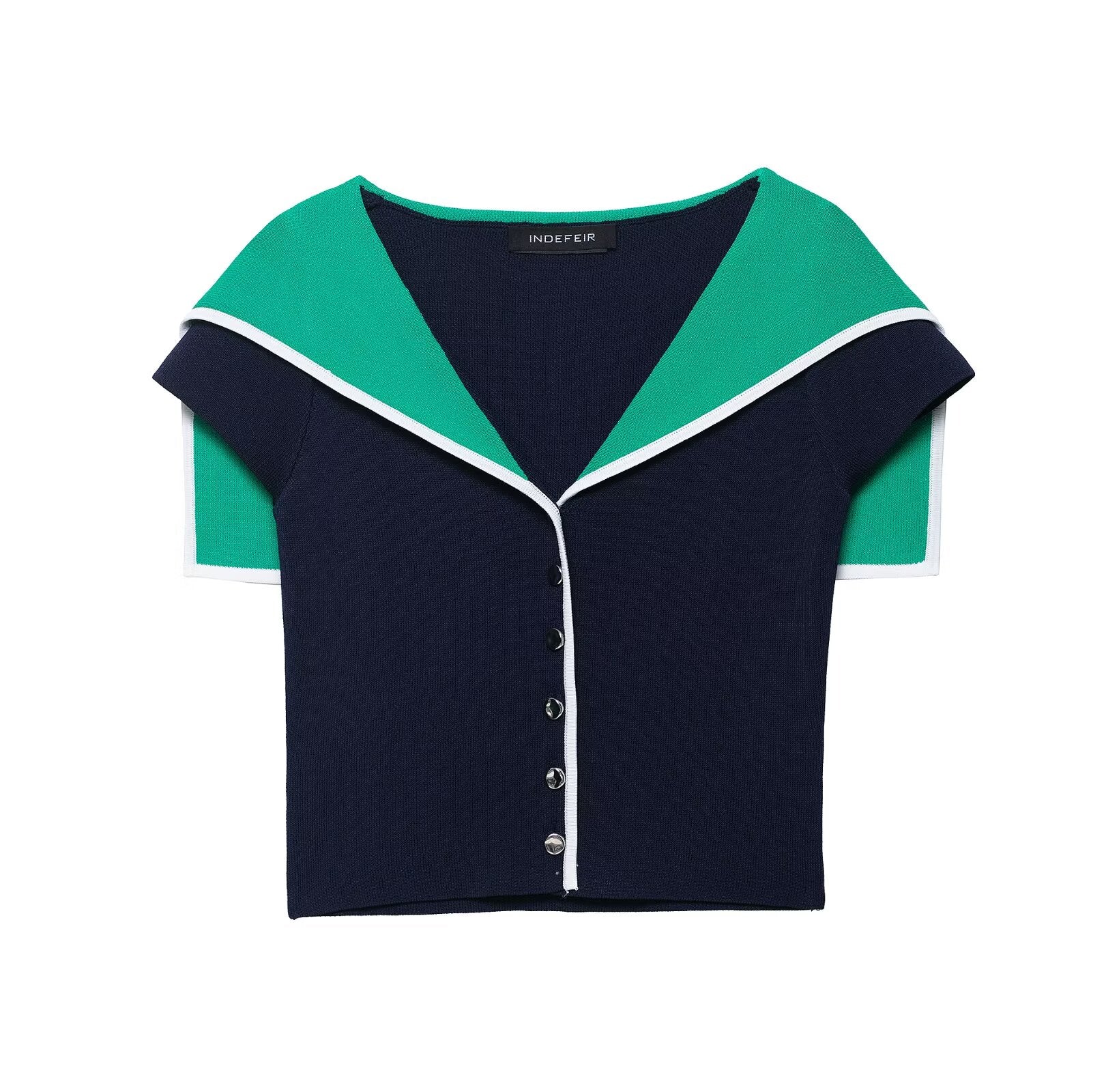 Colorblock Collared Slim Fit Short Knitted Top Bella Mia