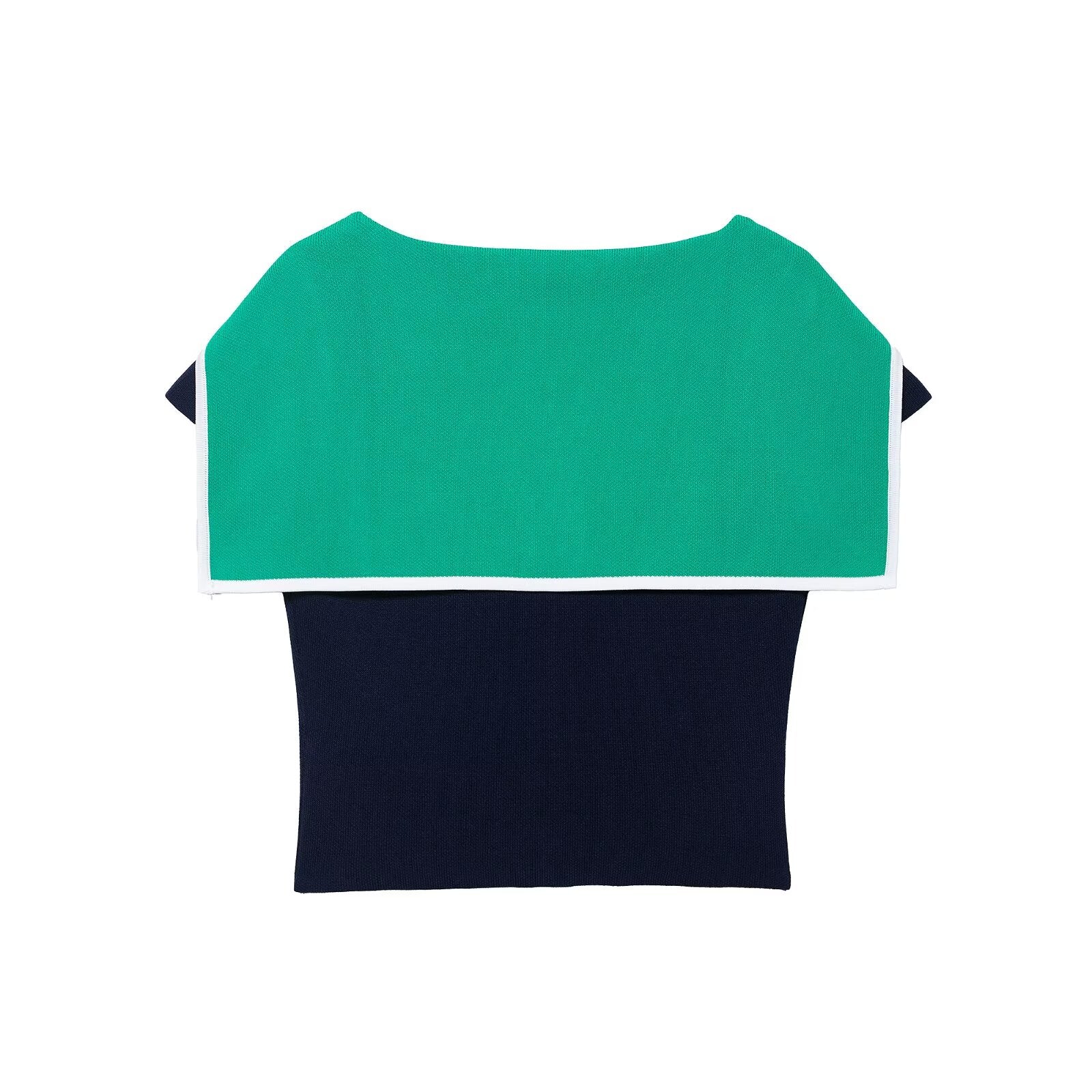 Colorblock Collared Slim Fit Short Knitted Top Bella Mia