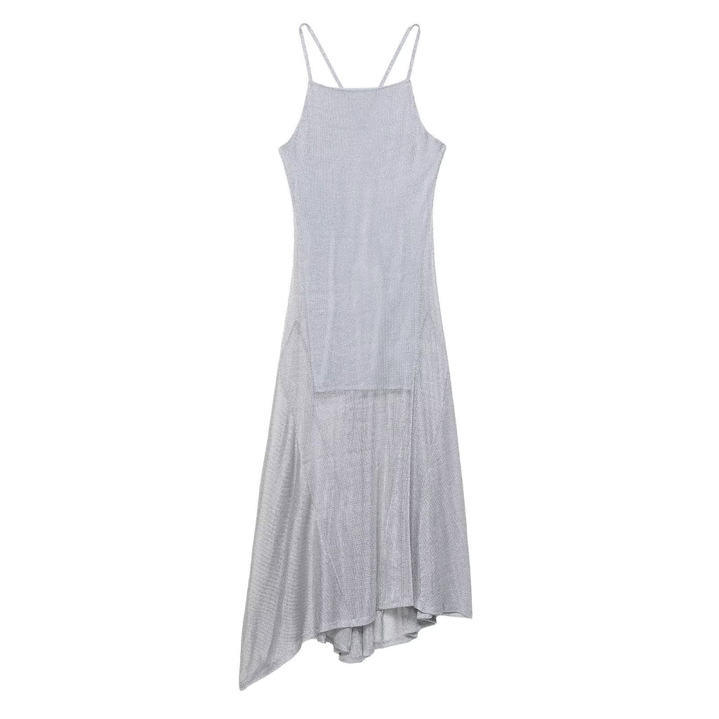Women Wear Metal Color Thread Midi Dress Sling Dress Bella Mia