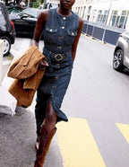 Women Wear Wild with Belt Denim Dress Bella Mia