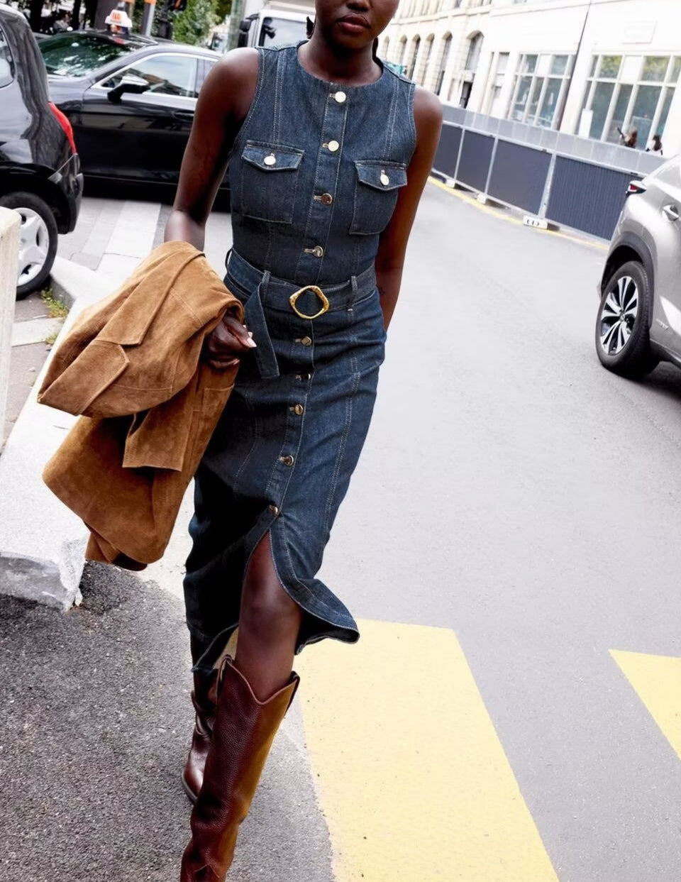 Women Wear Wild with Belt Denim Dress Bella Mia
