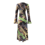 Vacation Casual round Neck Flared Sleeves Printed Dress Women Bella Mia