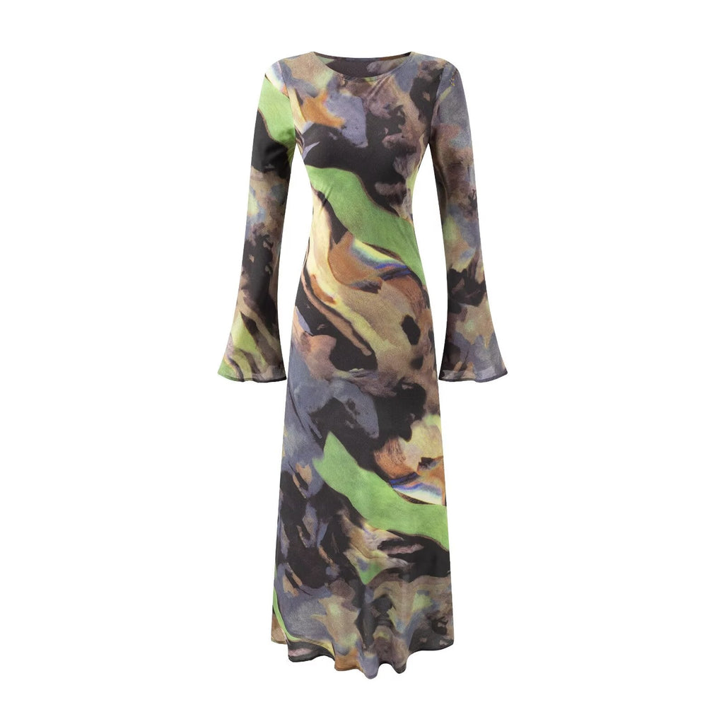 Vacation Casual round Neck Flared Sleeves Printed Dress Women Bella Mia