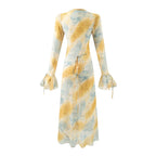 Autumn Women Clothing V neck Mid Length Printed Dress Women Bella Mia