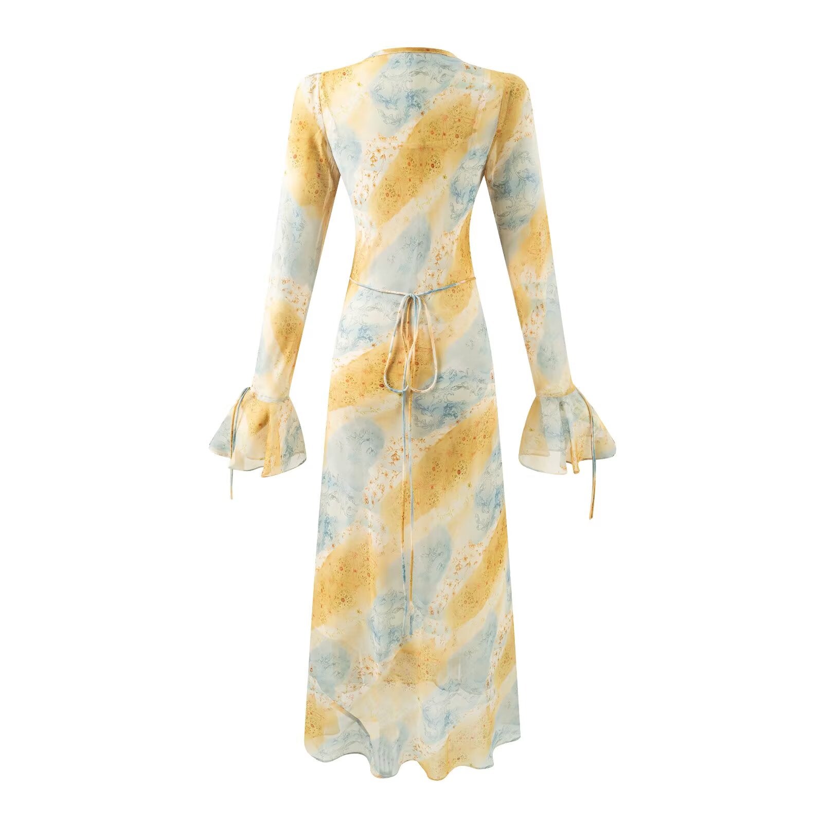 Autumn Women Clothing V neck Mid Length Printed Dress Women Bella Mia