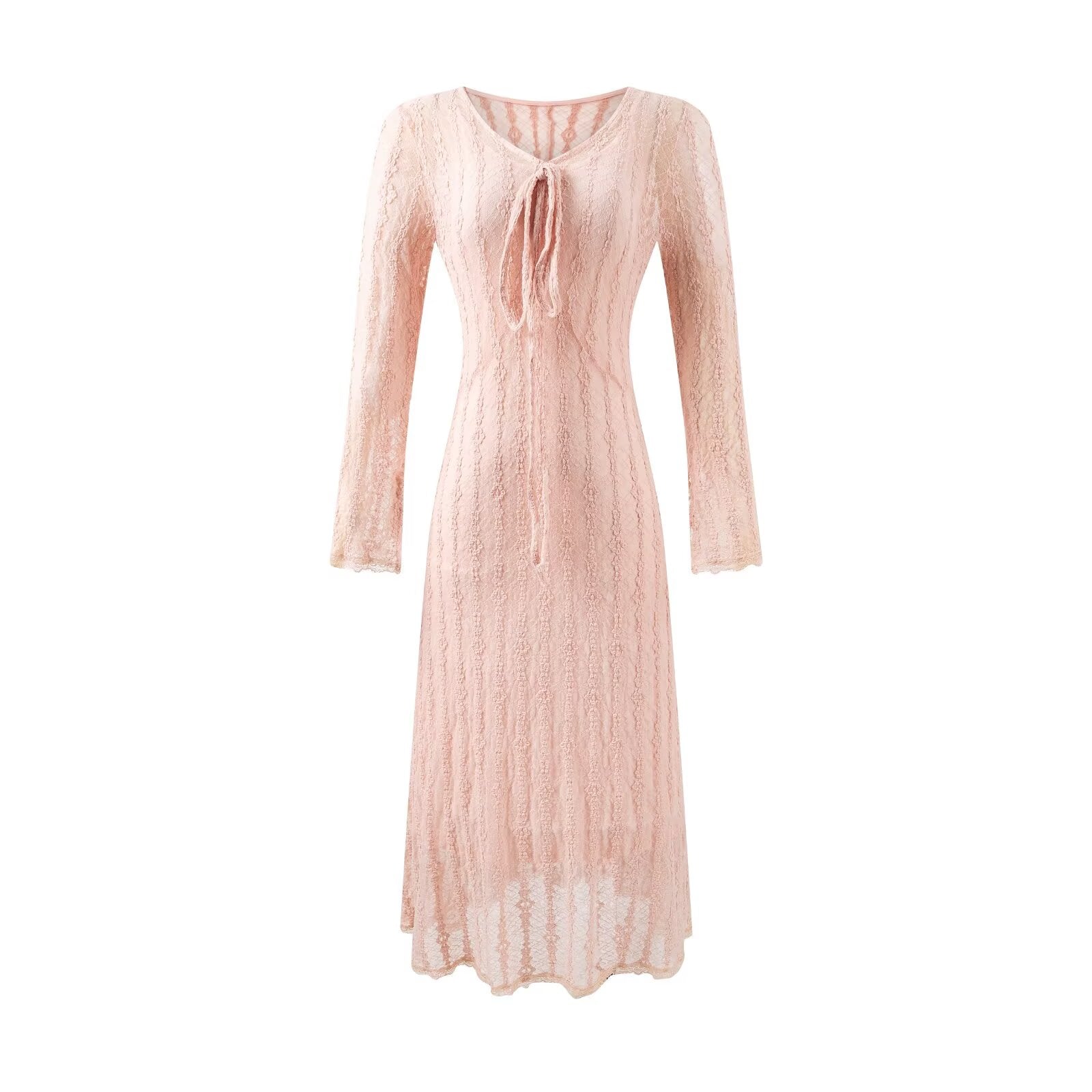 Sweet Jacquard Grid Chic Long Sleeve Dress Autumn Elegant Slim Midi Dress Bella Mia