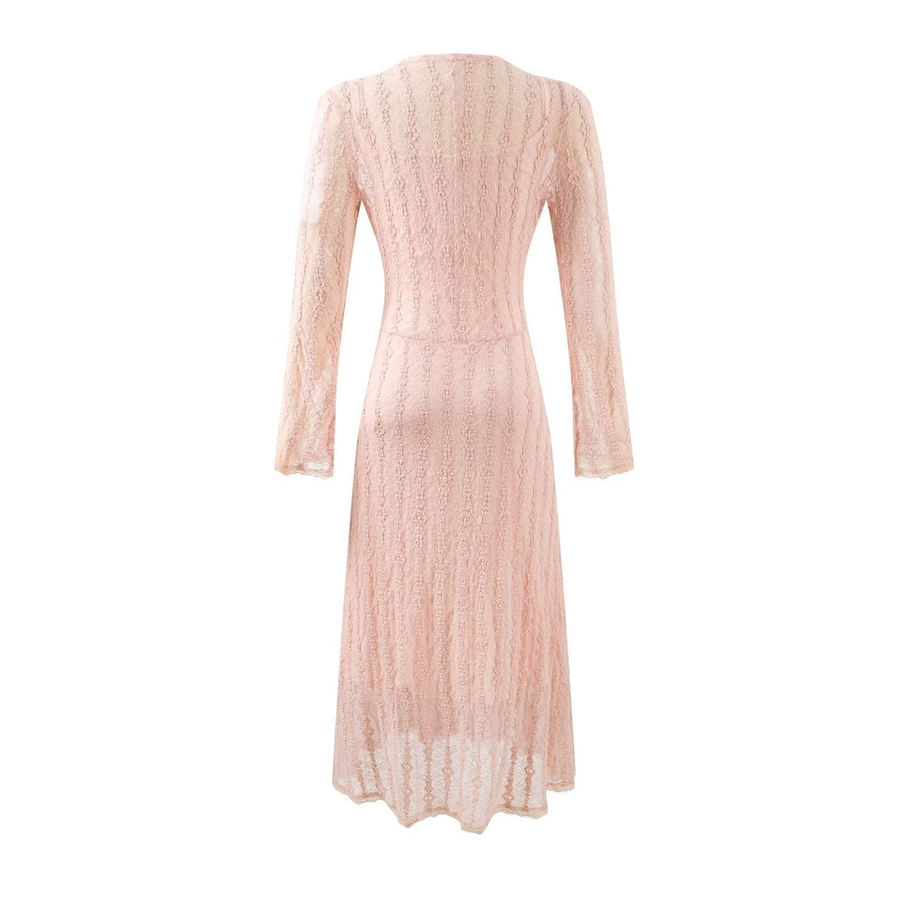 Sweet Jacquard Grid Chic Long Sleeve Dress Autumn Elegant Slim Midi Dress Bella Mia