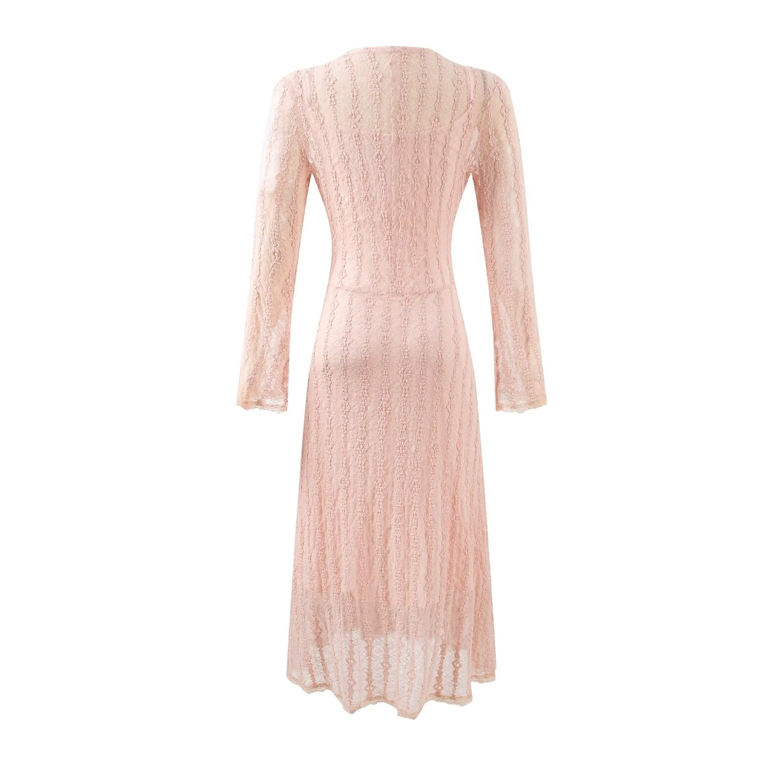 Sweet Jacquard Grid Chic Long Sleeve Dress Autumn Elegant Slim Midi Dress Bella Mia