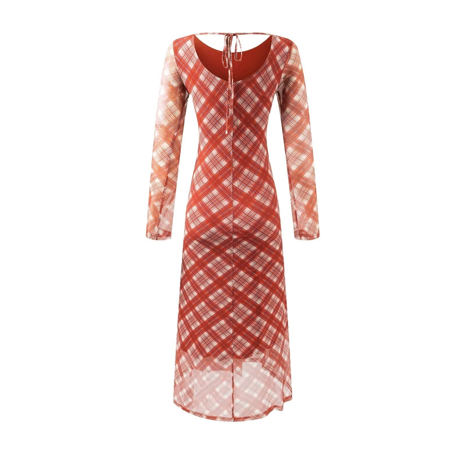 Casual Waist Controlled Sexy Backless Lace up Plaid Dress Women Bella Mia