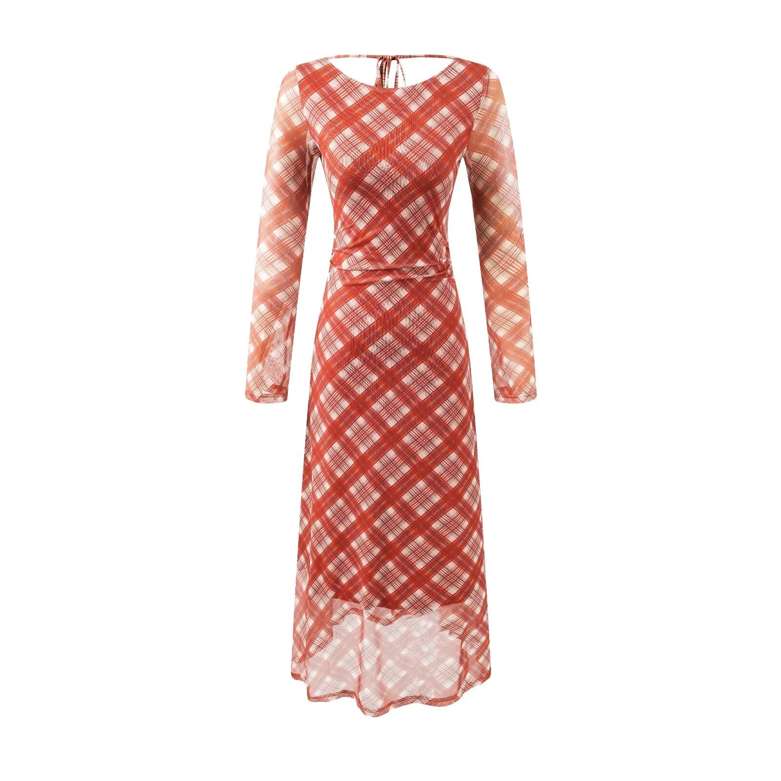 Casual Waist Controlled Sexy Backless Lace up Plaid Dress Women Bella Mia