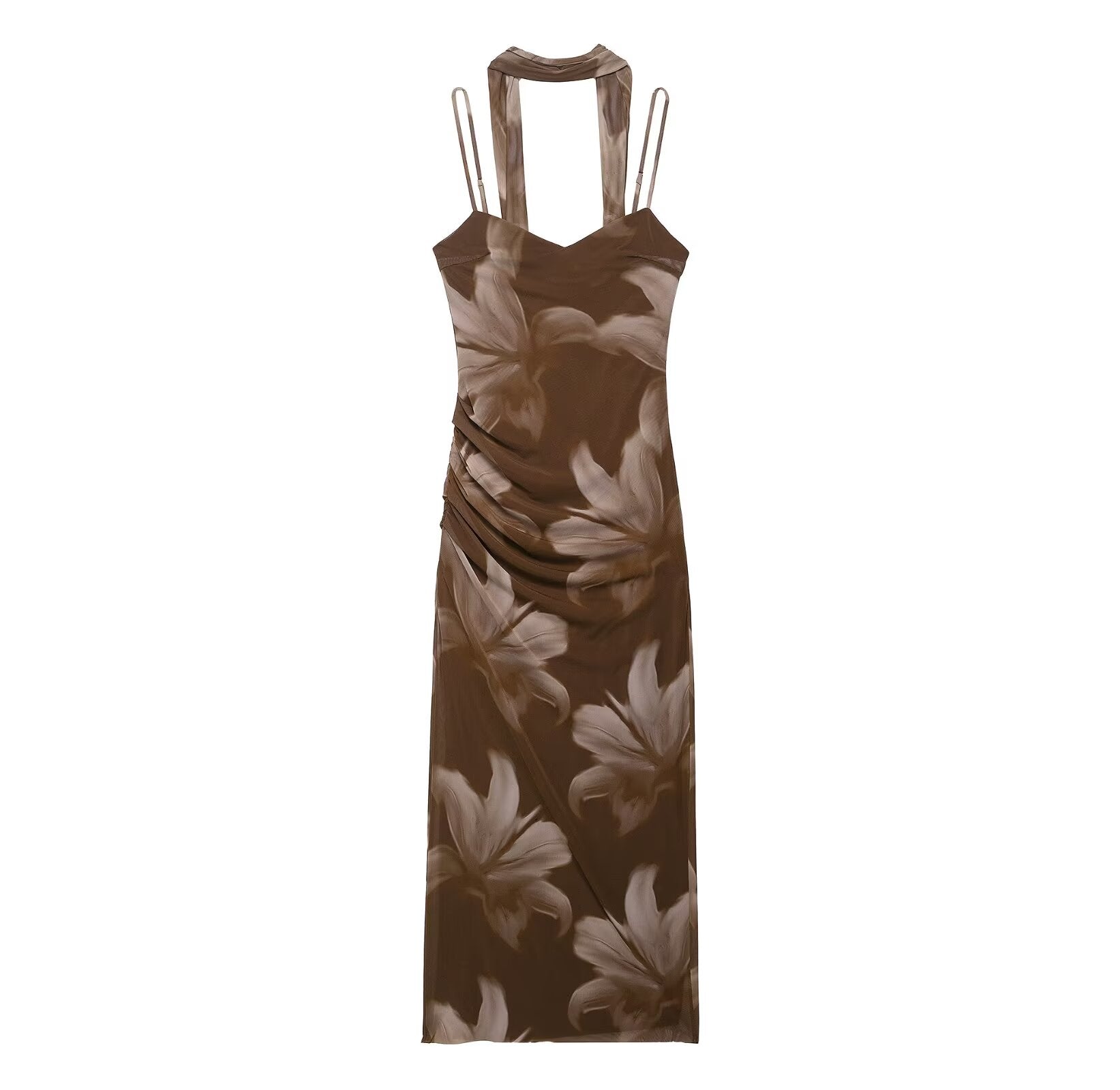 Women Clothing Printed Slim Figure Flattering Side Slit Dress Bella Mia