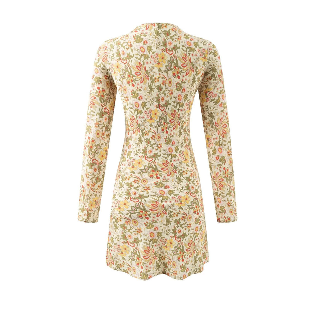 Summer Casual Elegant Floral Printed V neck Tied Long Sleeves Dress Bella Mia