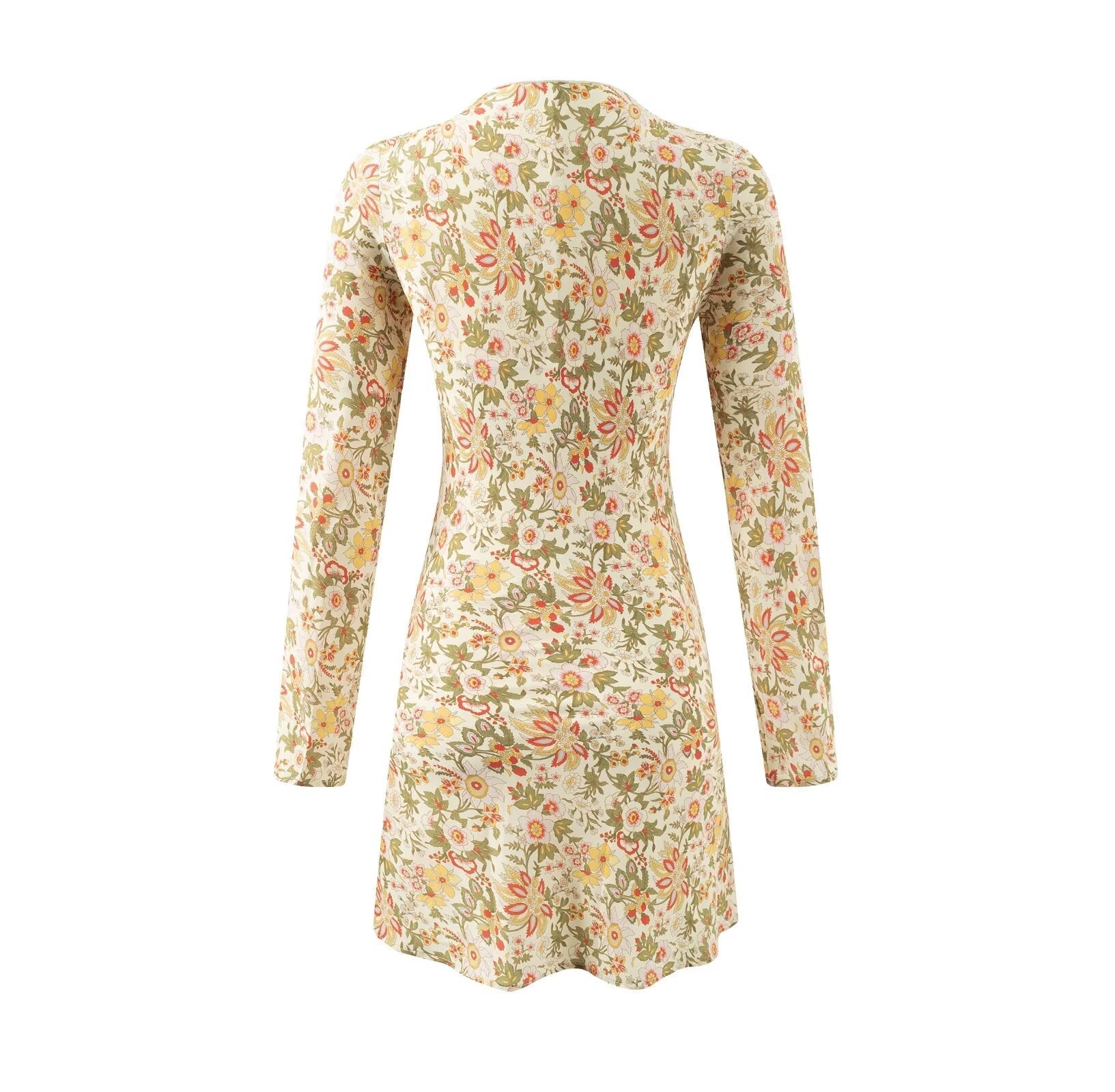Summer Casual Elegant Floral Printed V neck Tied Long Sleeves Dress Bella Mia