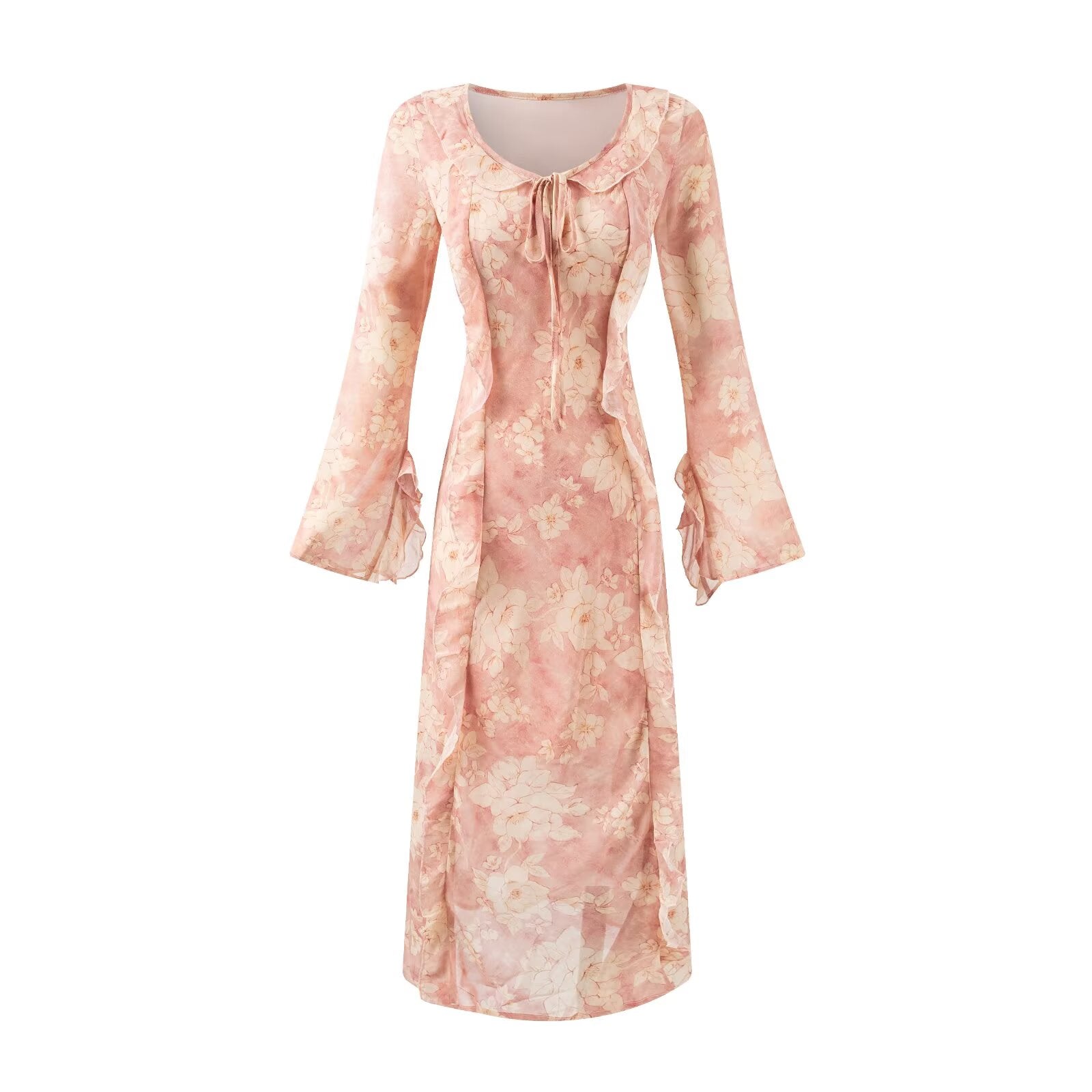 Women Bell Sleeve Mid Length Long Sleeve Printed Dress Bella Mia