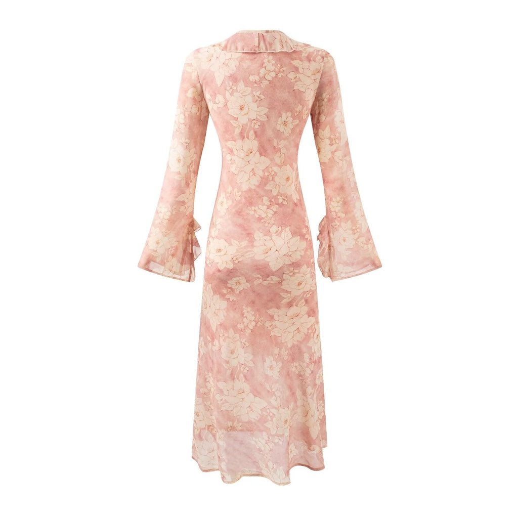 Women Bell Sleeve Mid Length Long Sleeve Printed Dress Bella Mia