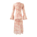 Women Bell Sleeve Mid Length Long Sleeve Printed Dress Bella Mia
