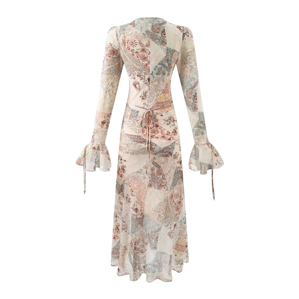 Summer Women Long Sleeved V neck Printed Dress Women Bella Mia