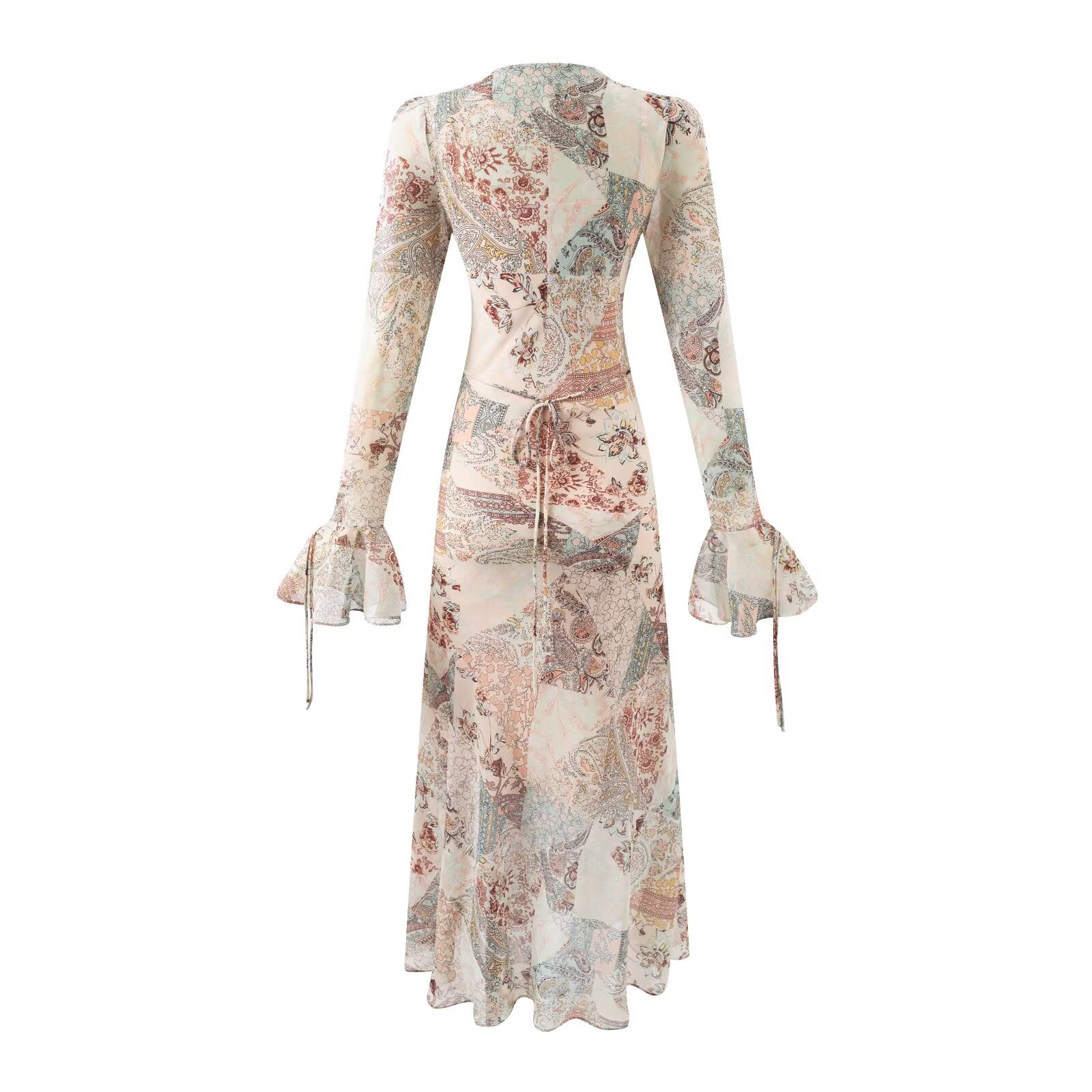 Summer Women Long Sleeved V neck Printed Dress Women Bella Mia