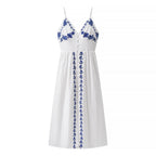 Women Clothing Fall Vacation Embroidered Strap Mid Length Dress Bella Mia