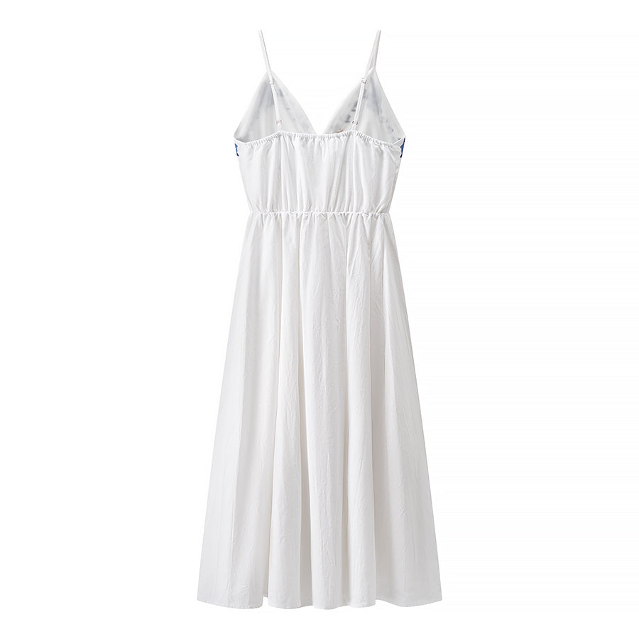 Women Clothing Fall Vacation Embroidered Strap Mid Length Dress Bella Mia