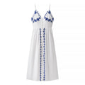 Women Clothing Fall Vacation Embroidered Strap Mid Length Dress Bella Mia